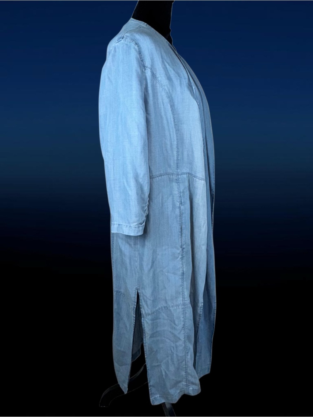 CHICOS Black Label Chambray Blue Duster Open Coat Jacket Western Sz 2 Large - Picture 5 of 13